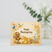 Mid Century Modern Thanksgiving Turkey Harvest シーズンポストカード (スタンド正面)