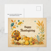 Mid Century Modern Thanksgiving Turkey Harvest シーズンポストカード (正面/裏面)