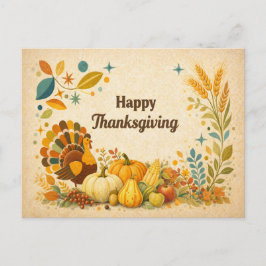Mid Century Modern Thanksgiving Turkey Harvest シーズンポストカード
