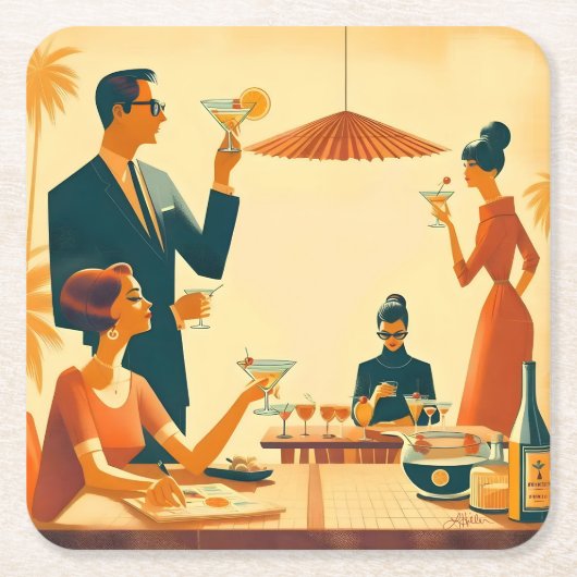 Mid Century Modern The Martini Cocktail Critics スクエアペーパーコースター (正面)