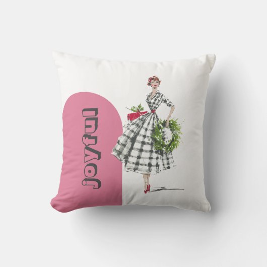 Mid Century Modern Vintage Lady Throw Pillow クッション (正面)