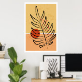 Mid Century Modern Wall Art, Sunset Leaf Print,  ポスター (ホームオフィス)
