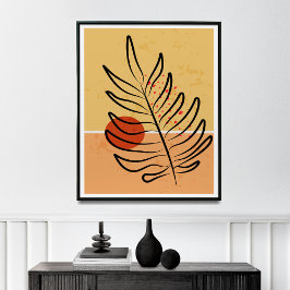 Mid Century Modern Wall Art, Sunset Leaf Print, ポスター