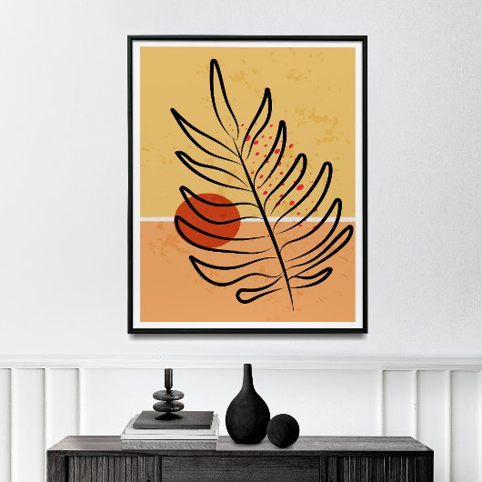 Mid Century Modern Wall Art, Sunset Leaf Print,  ポスター