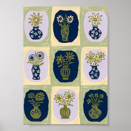 Mid-Century Modern Wildflower Vase Grid Art Poster ポスター