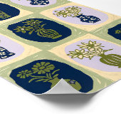 Mid-Century Modern Wildflower Vase Grid Art Poster ポスター (角)