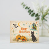 Mid Century Orange Pumpkins Halloween シーズンポストカード (スタンド正面)