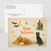Mid Century Orange Pumpkins Halloween シーズンポストカード (正面/裏面)