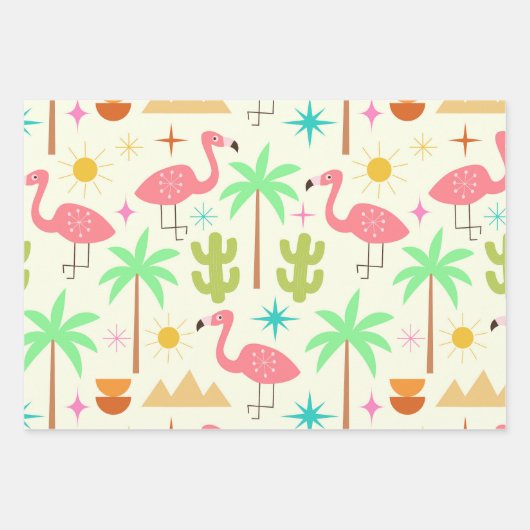 Mid Century Palm Springs Flamingo with Trees  ラッピングペーパーシート (正面)