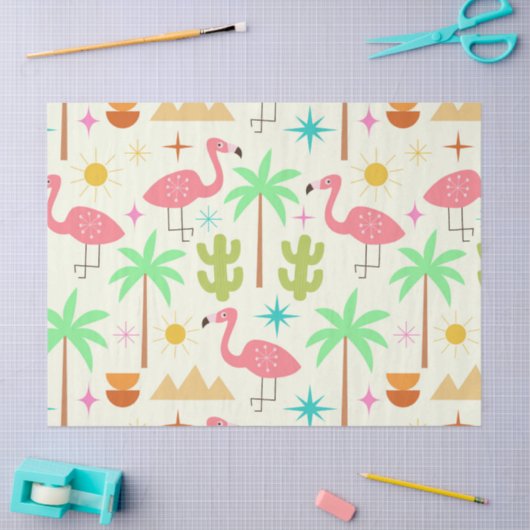 Mid Century Palm Springs Flamingo with Trees  薄葉紙 (クラフト)
