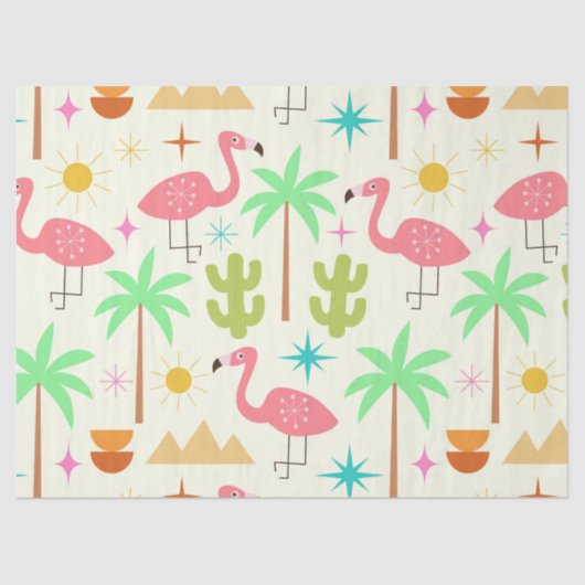 Mid Century Palm Springs Flamingo with Trees 薄葉紙 (正面)