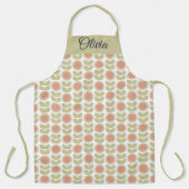 Mid-Century Pastel Pink Retro Floral Pattern エプロン (正面)