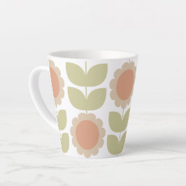  Mid-Century Pastel Pink Retro Floral Pattern カフェラテマグ