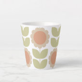  Mid-Century Pastel Pink Retro Floral Pattern カフェラテマグ (正面)