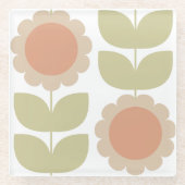  Mid-Century Pastel Pink Retro Floral Pattern ガラスコースター (正面)