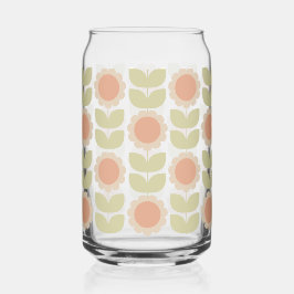  Mid-Century Pastel Pink Retro Floral Pattern ガラス缶