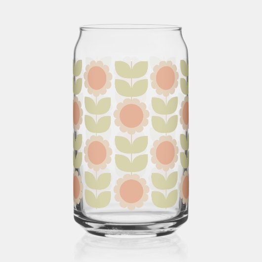 Mid-Century Pastel Pink Retro Floral Pattern ガラス缶 (正面)
