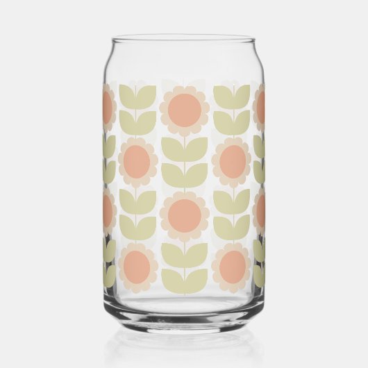  Mid-Century Pastel Pink Retro Floral Pattern ガラス缶 (裏面)