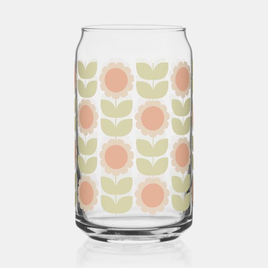 Mid-Century Pastel Pink Retro Floral Pattern ガラス缶 (右)