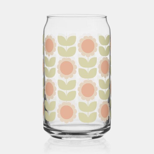  Mid-Century Pastel Pink Retro Floral Pattern ガラス缶 (左)