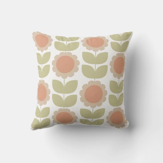  Mid-Century Pastel Pink Retro Floral Pattern クッション (裏面)