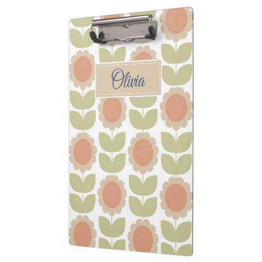 Mid-Century Pastel Pink Retro Floral Pattern クリップボード (左)