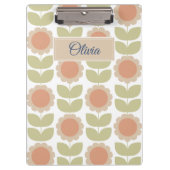 Mid-Century Pastel Pink Retro Floral Pattern クリップボード (正面)