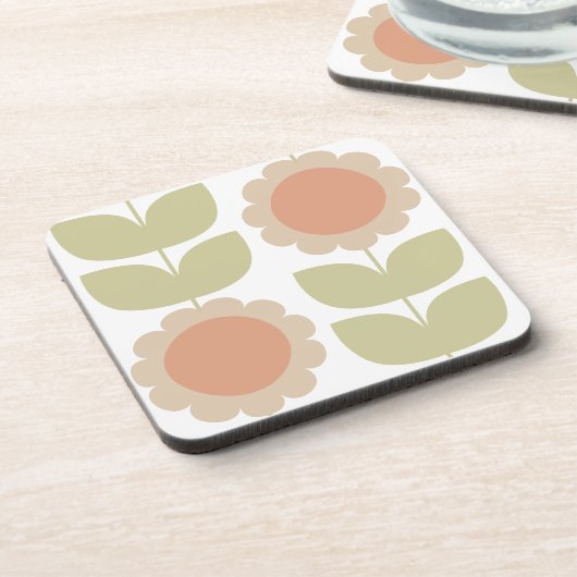  Mid-Century Pastel Pink Retro Floral Pattern コースター (左側)