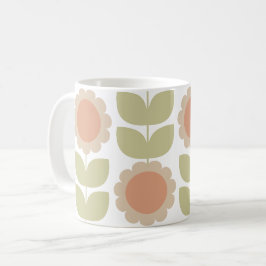  Mid-Century Pastel Pink Retro Floral Pattern コーヒーマグカップ