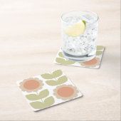  Mid-Century Pastel Pink Retro Floral Pattern スクエアペーパーコースター (インサイチュ)