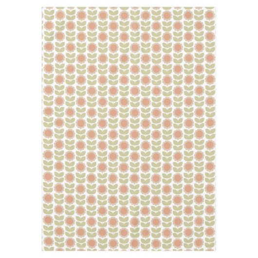  Mid-Century Pastel Pink Retro Floral Pattern テーブルクロス (正面)