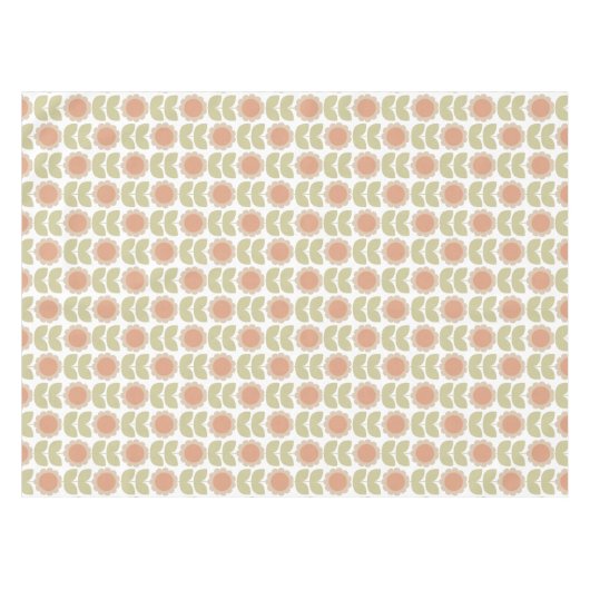  Mid-Century Pastel Pink Retro Floral Pattern テーブルクロス (正面(横))
