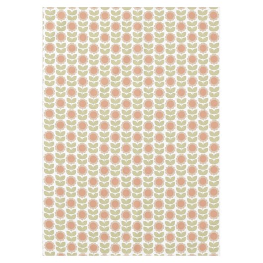  Mid-Century Pastel Pink Retro Floral Pattern テーブルクロス (正面)