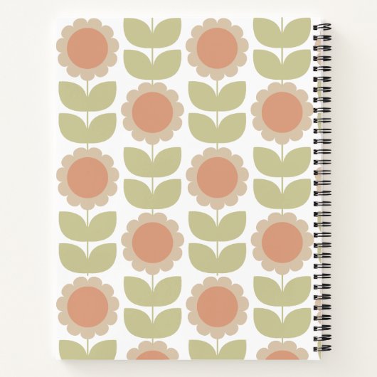  Mid-Century Pastel Pink Retro Floral Pattern ノートブック (裏面)