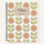 Mid-Century Pastel Pink Retro Floral Pattern ノートブック (正面)