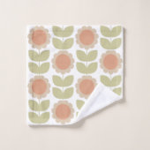  Mid-Century Pastel Pink Retro Floral Pattern バスタオルセット (ウォッシュタオル)