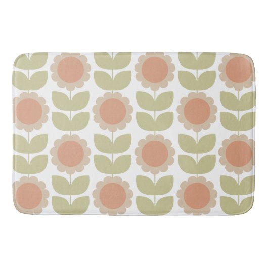  Mid-Century Pastel Pink Retro Floral Pattern バスマット (正面)