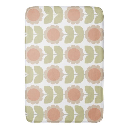  Mid-Century Pastel Pink Retro Floral Pattern バスマット (正面縦)