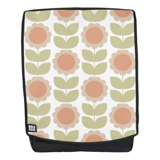  Mid-Century Pastel Pink Retro Floral Pattern バックパック (正面)