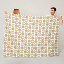  Mid-Century Pastel Pink Retro Floral Pattern フリースブランケット