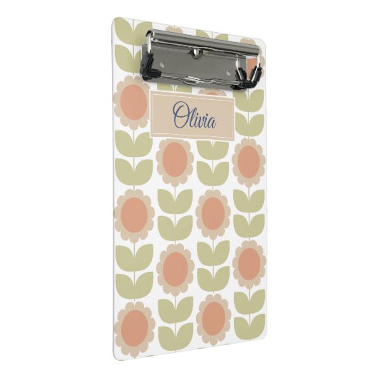  Mid-Century Pastel Pink Retro Floral Pattern ミニクリップボード (アングル)