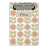  Mid-Century Pastel Pink Retro Floral Pattern ミニクリップボード (正面)