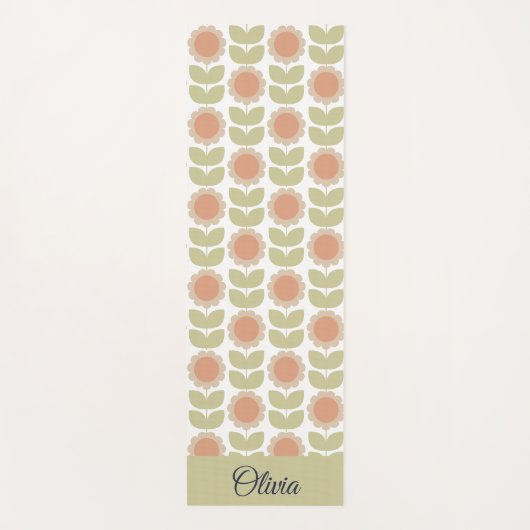 Mid-Century Pastel Pink Retro Floral Pattern ヨガマット (正面)