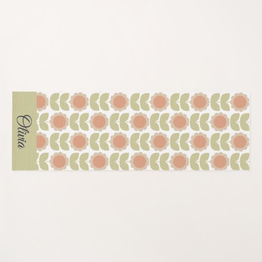  Mid-Century Pastel Pink Retro Floral Pattern ヨガマット (正面(横))
