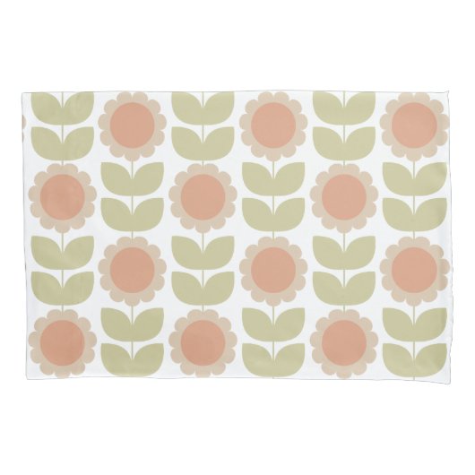  Mid-Century Pastel Pink Retro Floral Pattern 枕カバー (正面左)