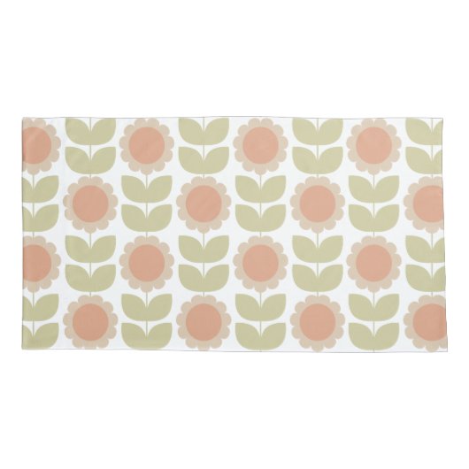  Mid-Century Pastel Pink Retro Floral Pattern 枕カバー (裏面-左)