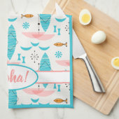 Mid Century Pink Catamaran キッチンタオル (四つ折り)