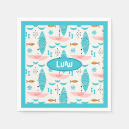 Mid Century Pink Catamaran スタンダードカクテルナプキン