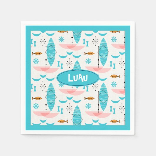 Mid Century Pink Catamaran スタンダードカクテルナプキン (正面)