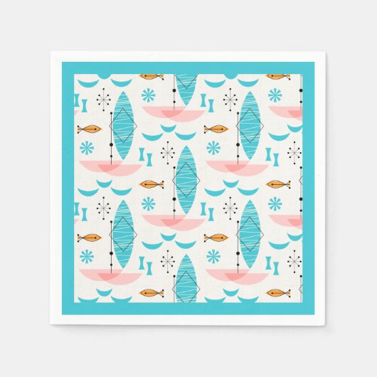 Mid Century Pink Catamaran スタンダードカクテルナプキン (正面)